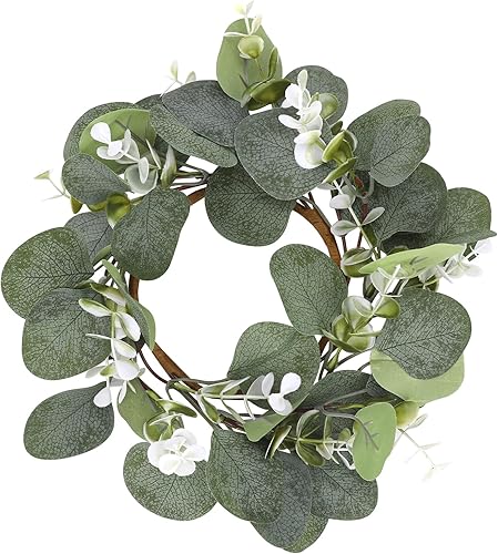 Corona de eucalipto artificial de 9 pulgadas para puerta delantera, pequeña corona de primavera y verano para pared de granja, corona de hojas