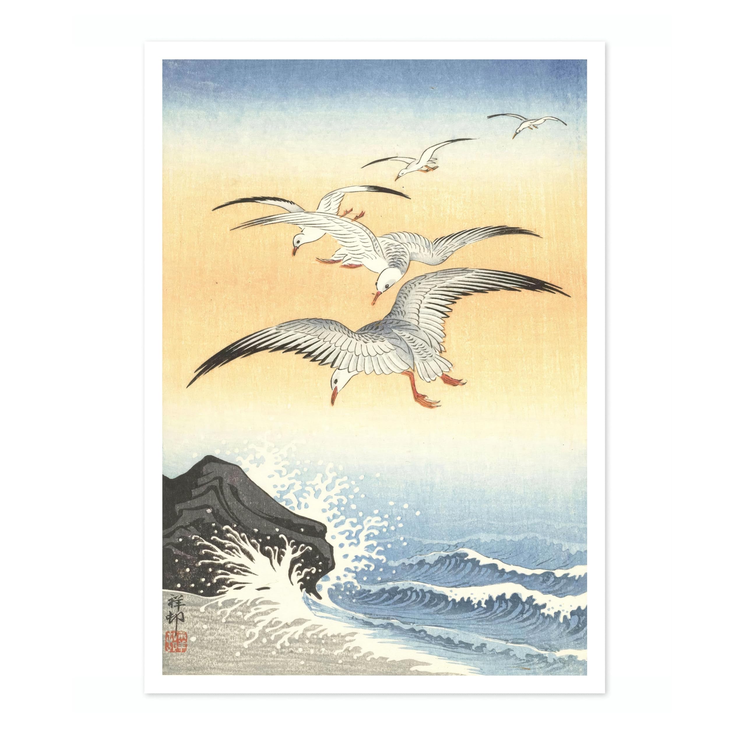 Five Seagulls Above A Stormy Sea Ohara Koson Poster, Japanese Woodblock Ukiyo-E Print, Vintage Bird Art Picture Animal Painting Wall Art, Birds Home Decor, 50x70cm (Print Only) - 50x70cm — image 1