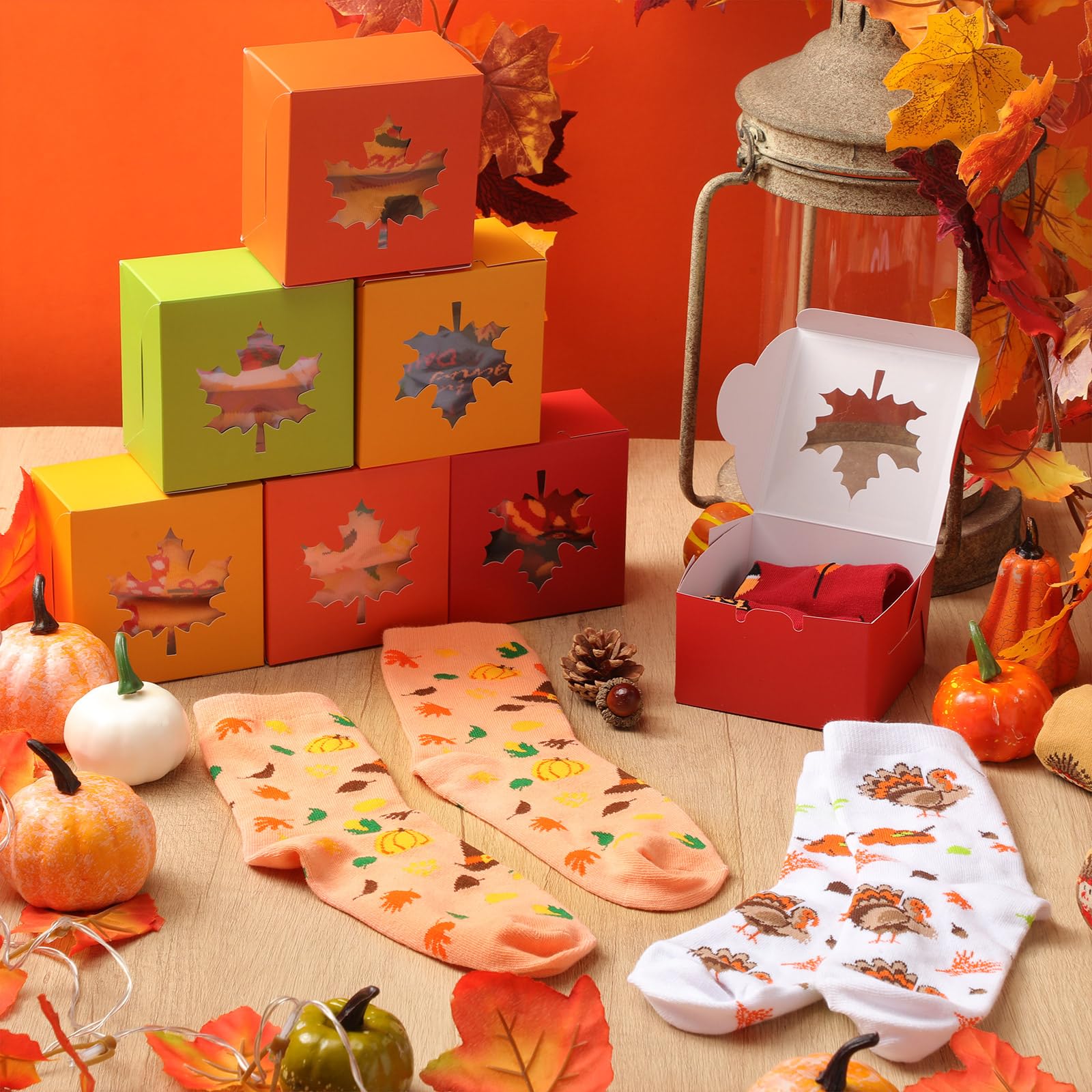 Jecery Socken für Herbst und Erntedankfest, Geschenk in Schachteln, für Damen und Mädchen, flauschige Socken für Partys