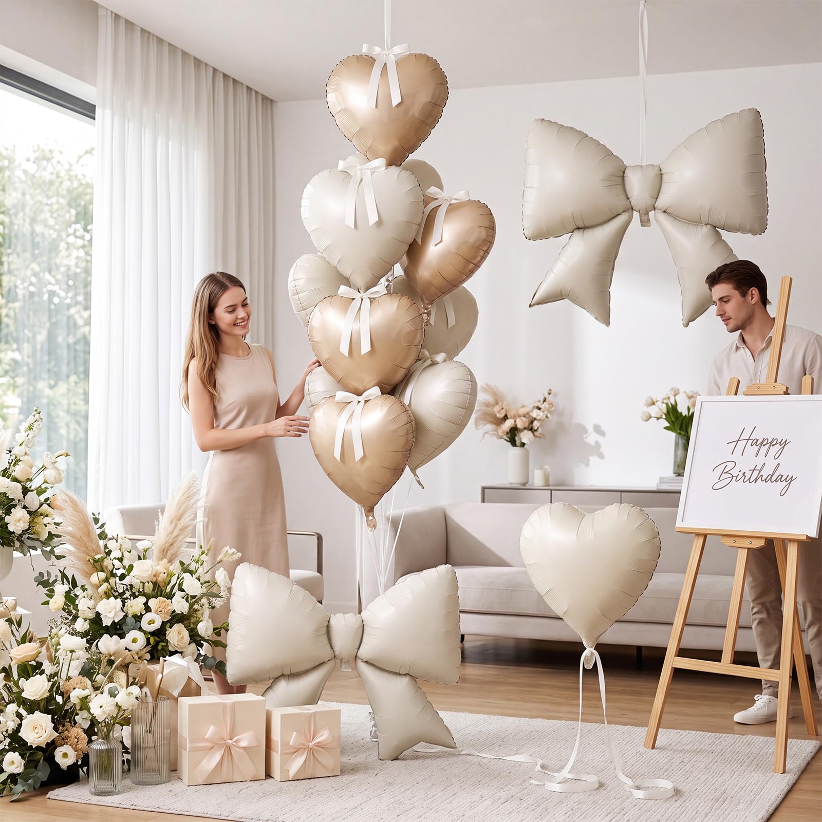 Set di 30 palloncini a forma di cuore, 96 cm, con fiocco a elio, fiocchi a nastro con cravatta attorcigliata, per compleanni, baby shower, matrimoni, San Valentino, feste a sirena