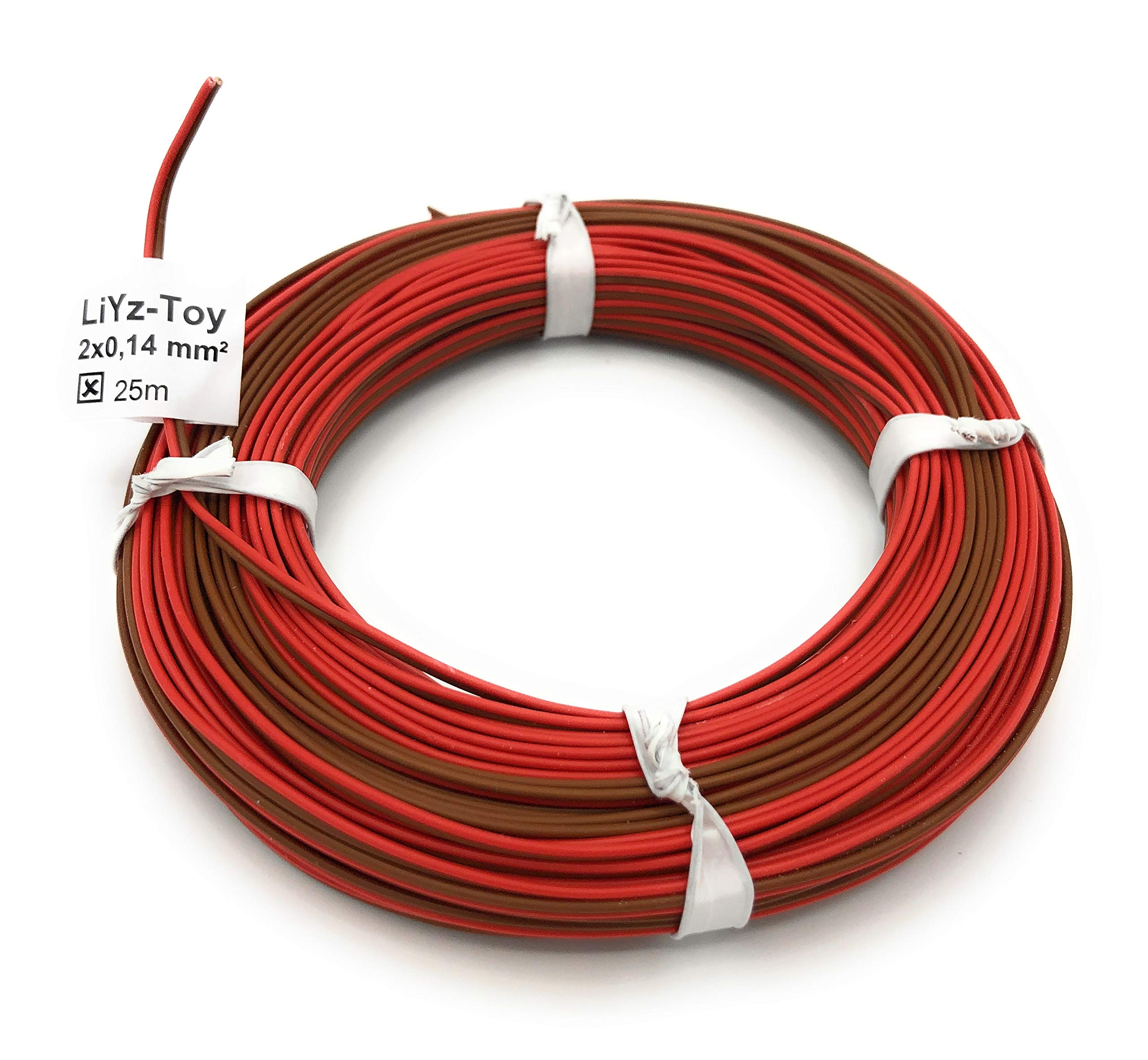 L2218/25 - Cavo in rame 2 x 0,14 mm² (1 x 18 x 0,10 mm) - Doppio cavo - 25 m anello (rosso/marrone)
