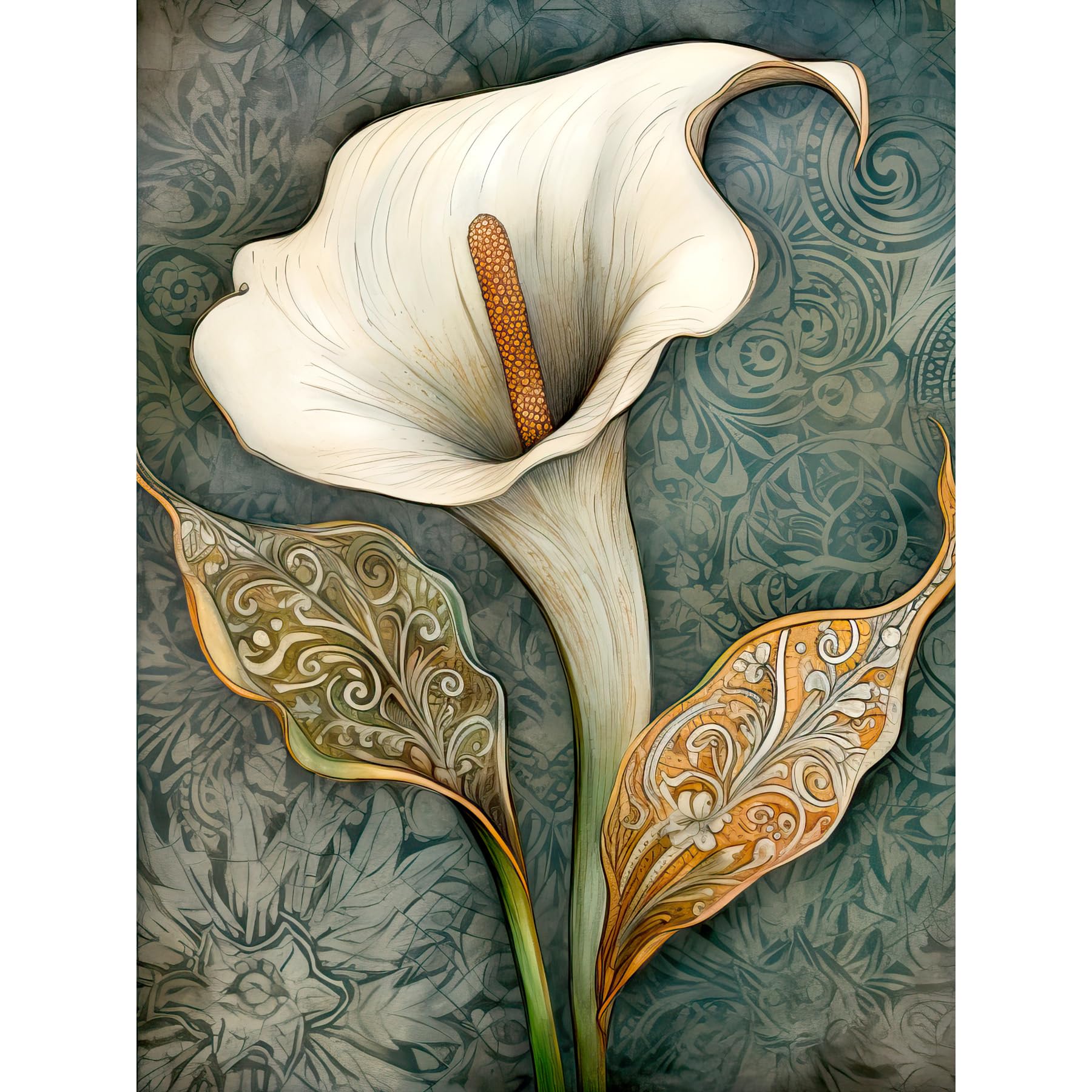 Artery8 William Morris Style Art Nouveau Calla Lily Flower Extra Large XL Wall Art Poster Print, Unframed Paper 24X32, 81L x 61W cm