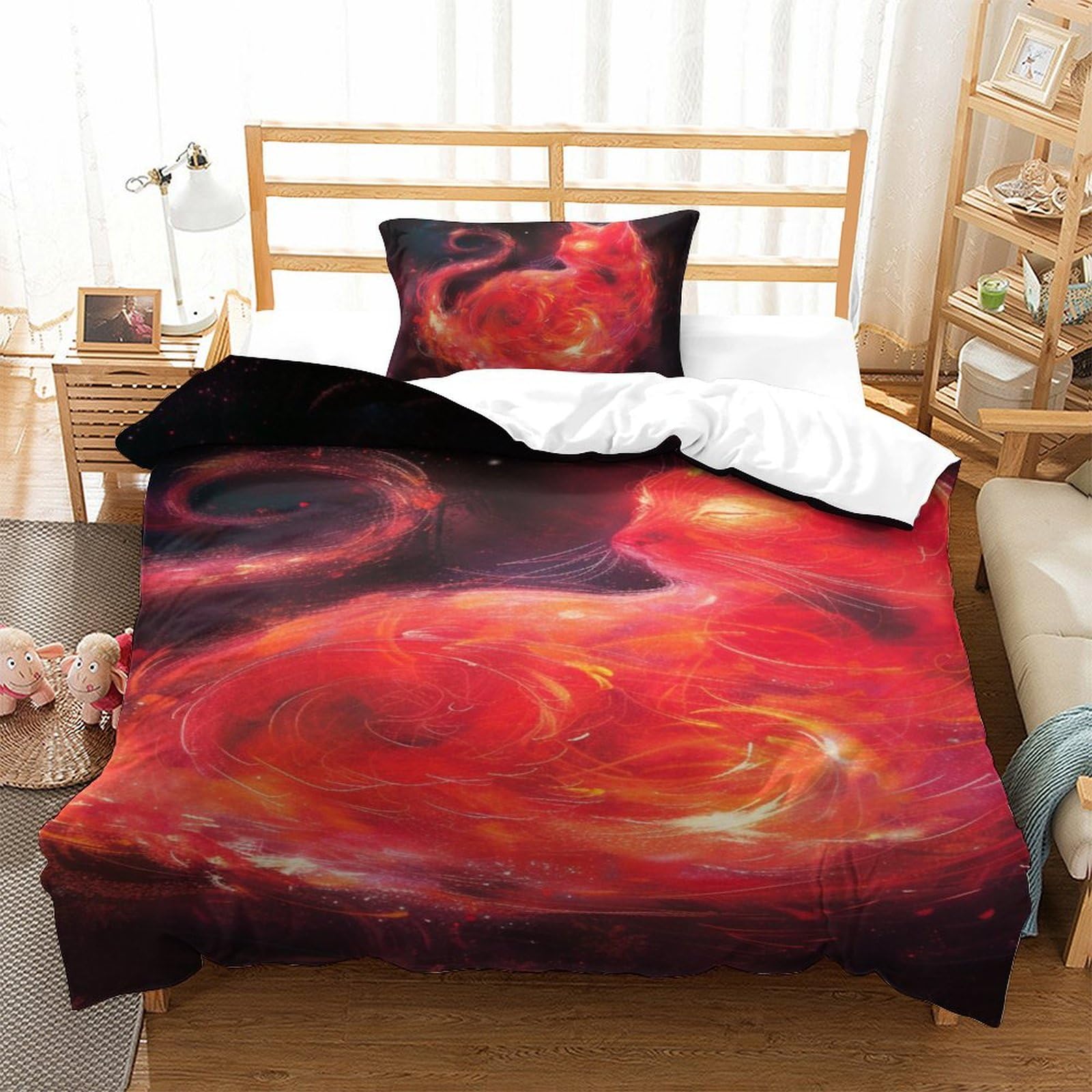 Housse de couette chat 3D 135x200 microfibre avec ses deux taies