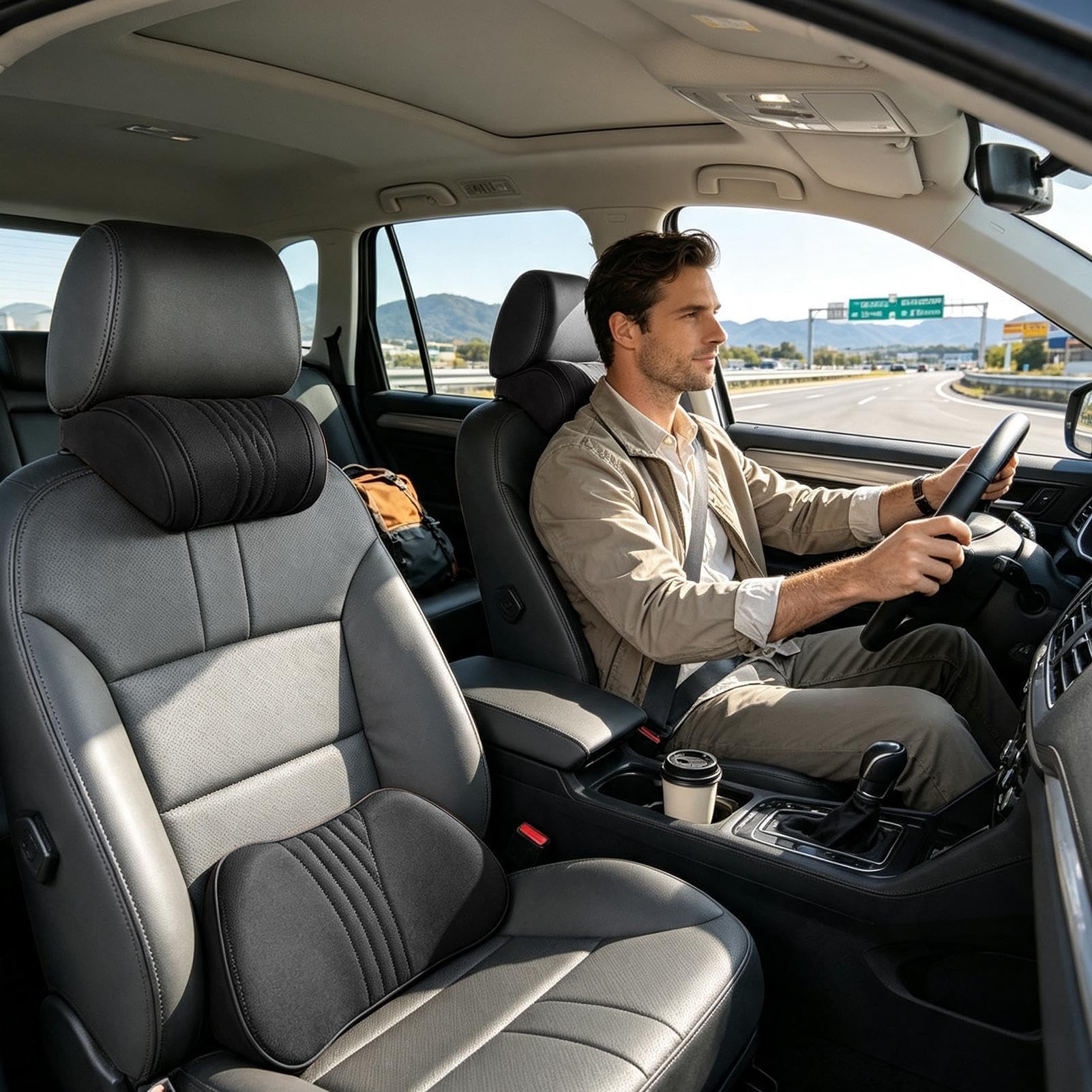 Cuscino Cervicale Per Sedile Auto Supporto Ergonomico Universale in Pelle
