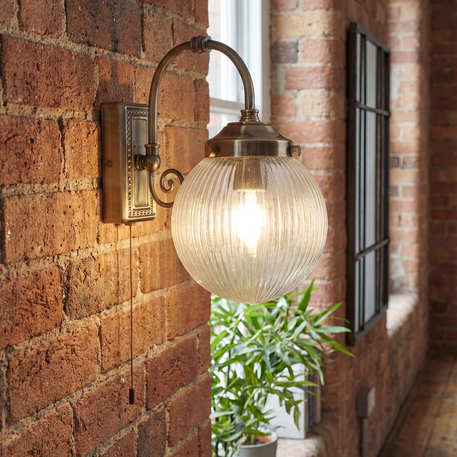 Lampada da parete con interruttore IP44 vetro metallo in ottone anticato H: 27 cm E14 applique bagno luce specchio lampada bagno