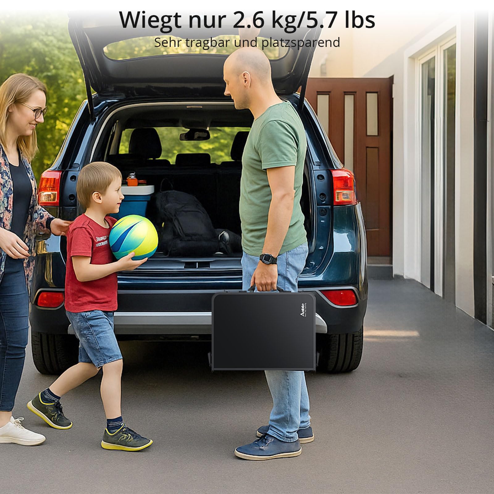 Anbte Campingtisch Klappbar 60x40cm Aluminium Rahmen 3 Höhenverstellbar 26/48/70cm Koffertisch mit Aufbewahrungsnetz Tragbar Picknicktisch für Camping Strand Balkon (Ganz Schwarz)