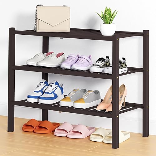 Miniatura 129 de Smiry Estante para zapatos, organizador de zapatos de bambú de 2 niveles, estante de almacenamiento de zapatos de madera apilable independiente para