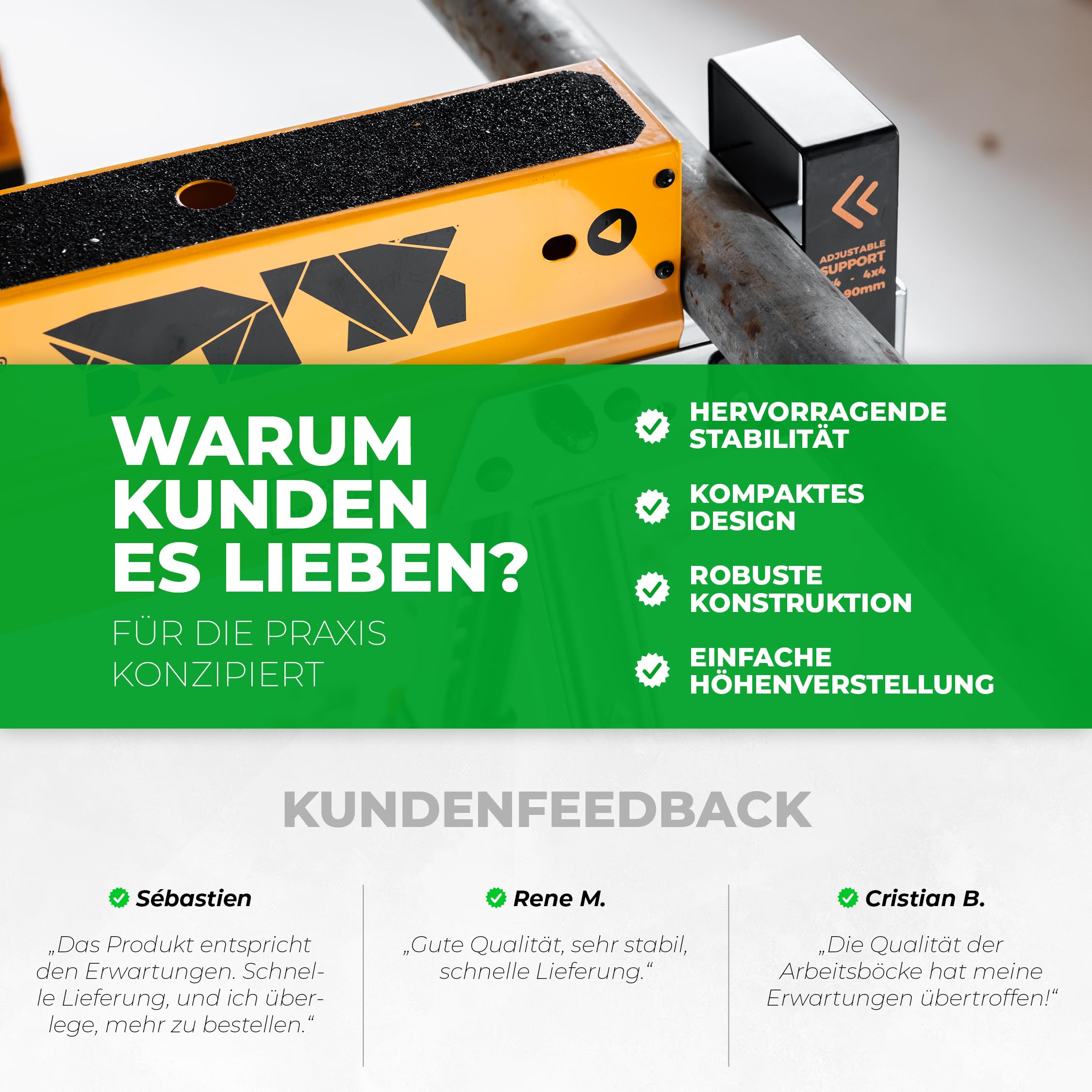 Arbeitsbock 2er-Set Superhorse H800, Klappbare höhenverstellbare Schwerlast Arbeitsböcke mit 1.180 kg Tragkraft im Paar, multifunktional, kompaktes Design mit Werkbankfunktion