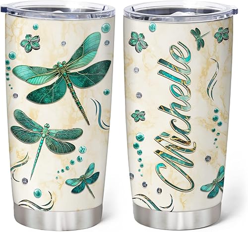 Hyturtle Regalos personalizados para los amantes de la libélula  Cumpleaños  Estampado de libélula  Vaso de acero inoxidable con nombre