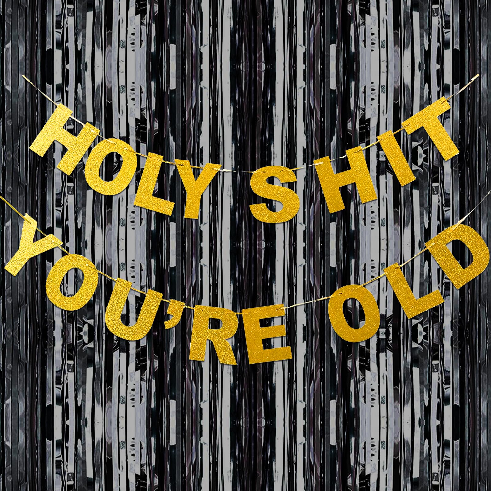 SUNBEAUTY Holy Shit You're Old Banner Gold Glitter for 30th 40th 50h 60th 70th 80th 90th Funny Birthday Banner Sign Bunting Party Decor Photo Booth Props