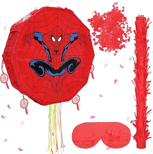 Piñata de araña con venda, murciélago y relleno, suministros de fiesta de héroe araña, decoraciones de cumpleaños para niños, decoración de baby