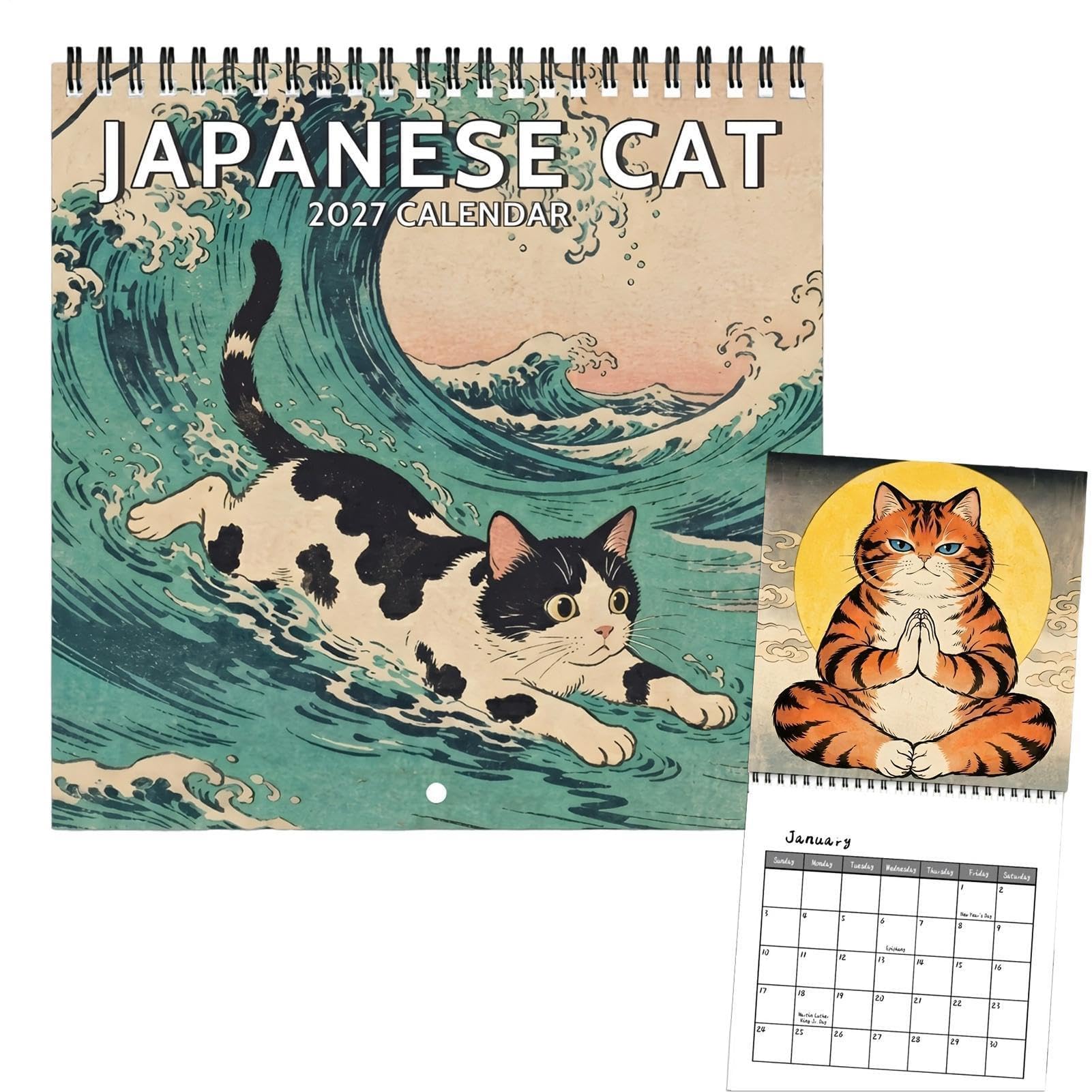 Cat Art Wall Calendar 2027 – Retro Japanese Cat Painting Monthly Calendar