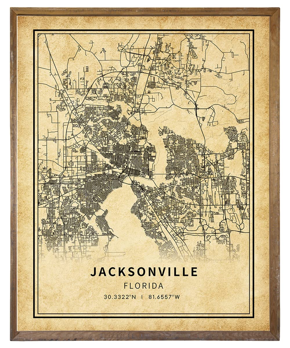 Jacksonville Vintage Poster - Jacksonville Map Wall Art - Jacksonville Street Transit Map Print Picture - Jacksonville Art Wall Decor - Map Poster of