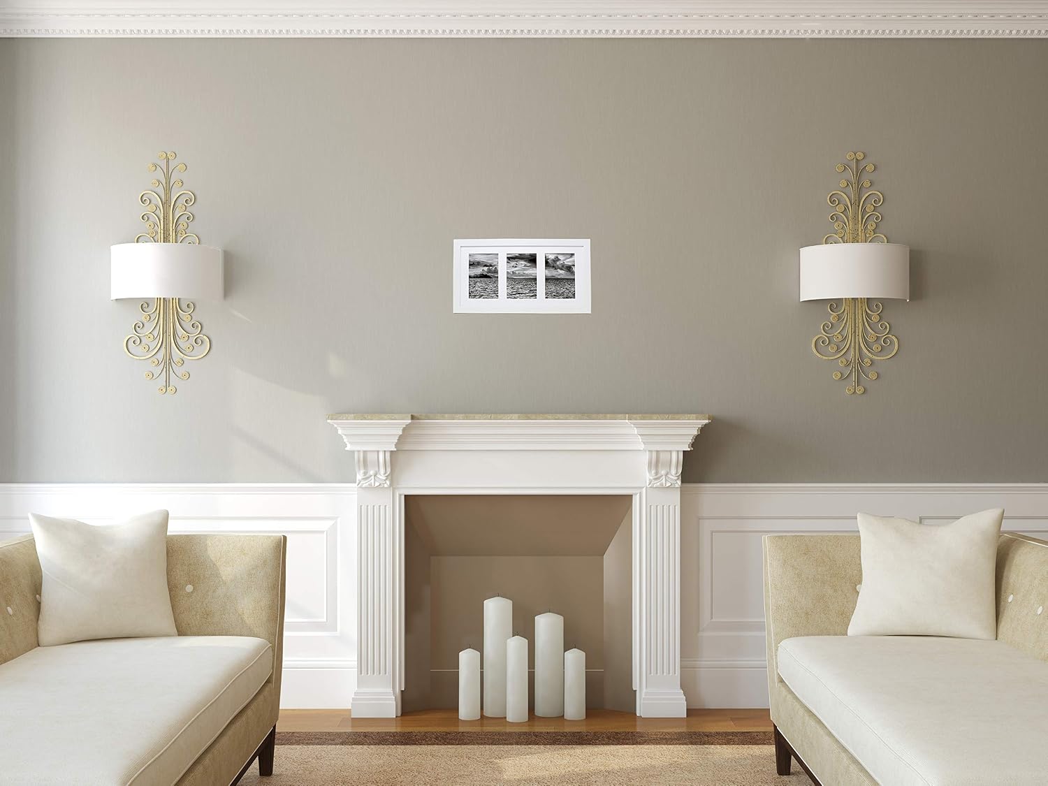 8x16 White Collage Gallery Picture Frame with Three 4x6 Inch Openings - Wide Molding - Includes Both Attached Hanging Hardware and Desktop Easel - Display Three 4 x 6 Photos Horizontal or Vertical