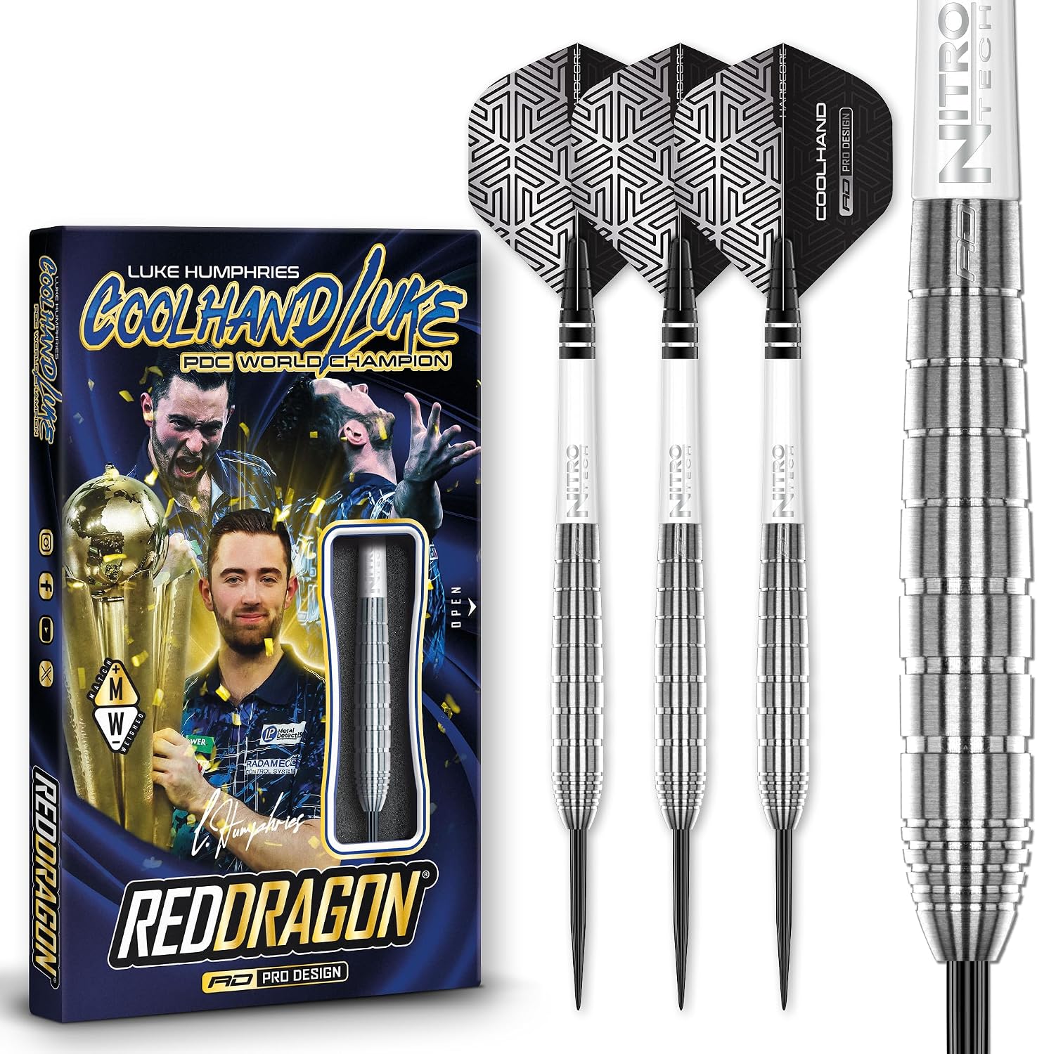 RED Dragon Darts - Luke Humphries Coolhand TX Series - Original Switch Points Powered by Winmau Steel Darts 22g 23g 24g & 25g Professional Darts 90% Tungsten Darts with Flights & Shafts