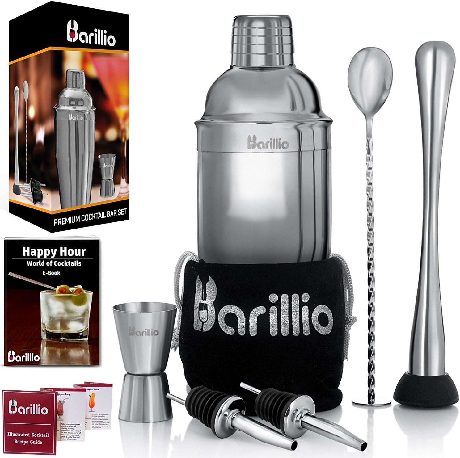 Barillio Complete Cocktail Shaker Set Bar Tool Kit 8-Piece