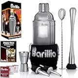 Barillio Mixology Bartender Kit - 8 pcs Stainless Steel Travel Cocktail Shaker Set with Bag - Bar Tools Set with Martini Shaker, Drink Mixer Spoon & Mojito Muddler for Cocktails, Pourers & Jigger