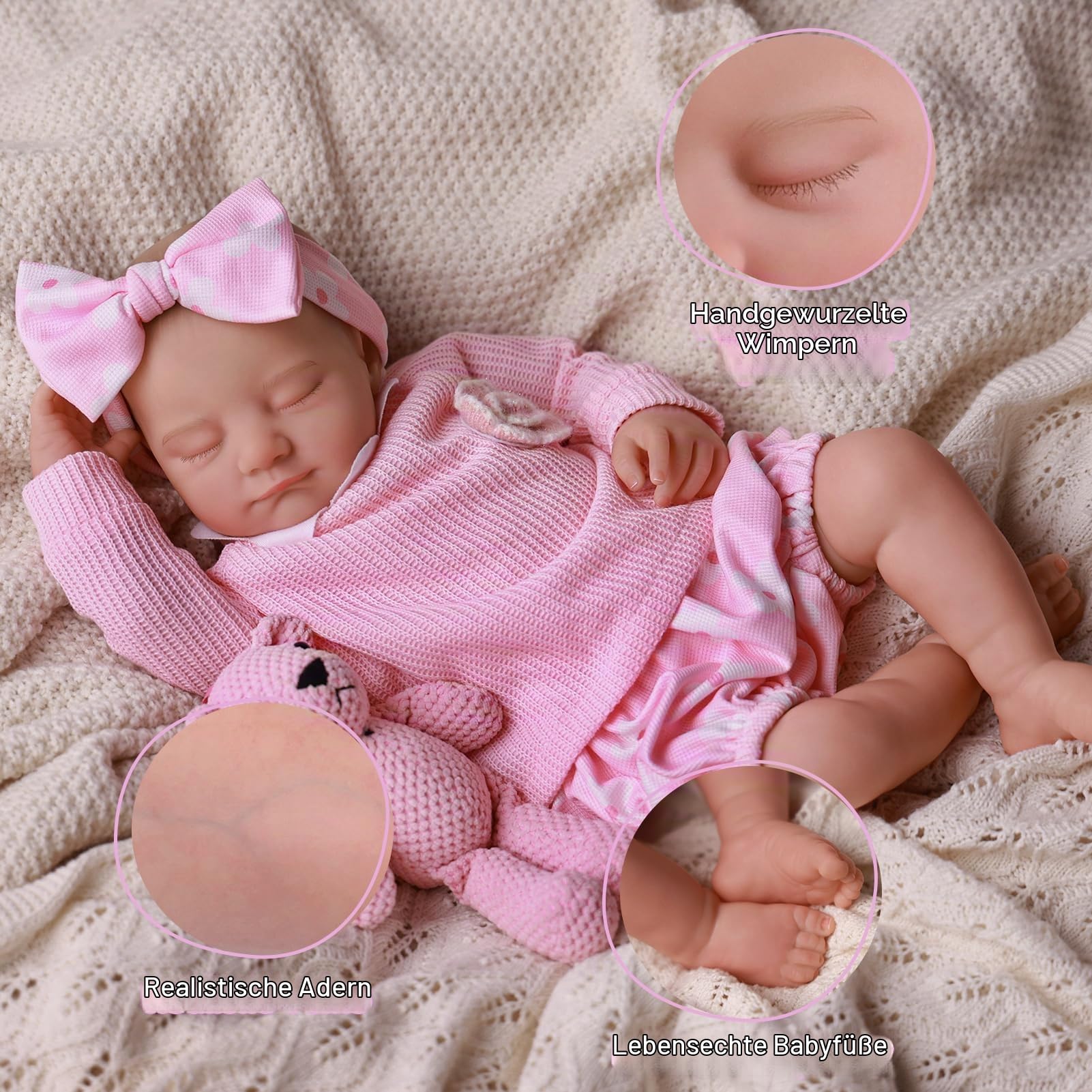 JIZHI Lebensechte Reborn-Babypuppe – 20 Zoll Realistische Neugeborenen-Babypuppe mit Weichem Körper, Echtes Reborn-Puppen Mädchen mit Outfit und Komplettem Zubehör für Kinder 3+