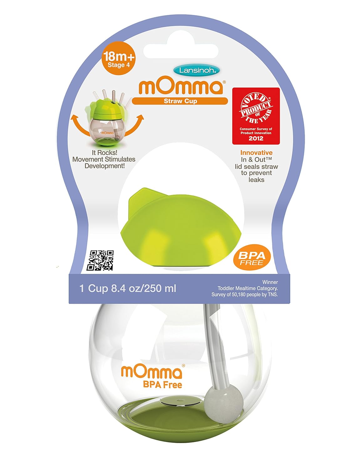 Lansinoh mOmma Straw Cup Green, Safe and Hygienic, for 18 Months and Older, Spill Proof Technology, No Hassle Cleaning, BPA Free