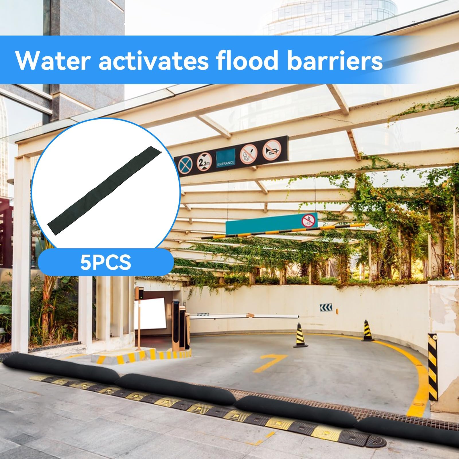 Barrières Anti-inondation l'eau activé, 5pcs Sacs absorbants Sandless Sable réutilisables pour Porte Maison
