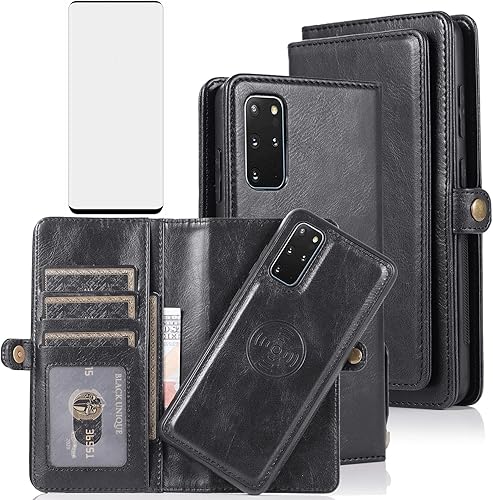 Miniatura 1 de Asuwish Funda de teléfono para Samsung Galaxy S20 Plus Glaxay S20+ 5G Wallet Funda desmontable con protector de pantalla de vidrio templado y