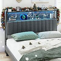 VINGLI Queen Upholstered Headboard with Adjustable Shelves, Pegboard Storage, Charging Station & RGB LED Lights - Modern Bedroom Upgrade