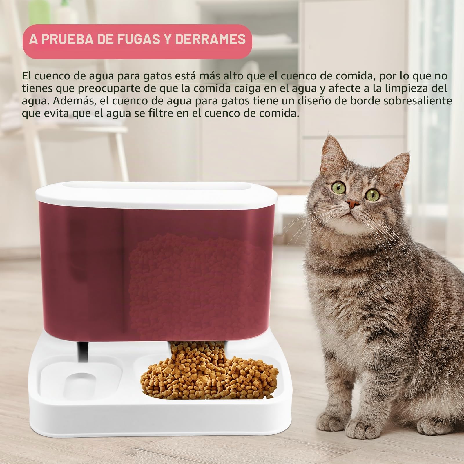 Juego de dispensador automático de comida y agua 2 en 1 para gatos, comedero para gatos y dispensador de agua para perros pequeños, cachorros, gatos, mascotas (rosa)