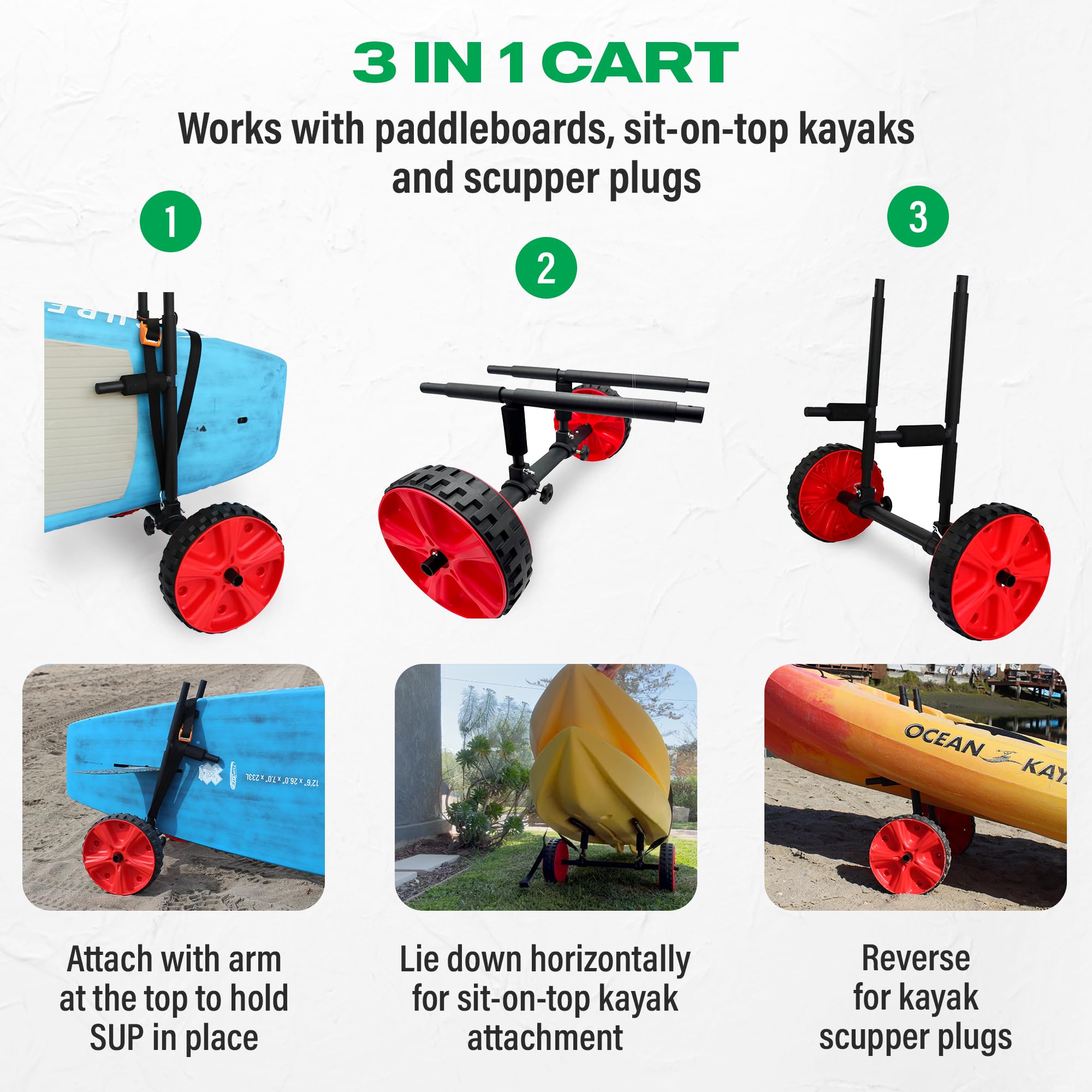 COR Surf Regulowana deska do wios?owania i wózek kajakowy | Wózek transportowy 2 w 1 ?atwo dostosowuje si? do ka?dego rozmiaru SUP lub kajaka z otworami na zatyczki Scupper | Lekka Dolley z ?atwymi w