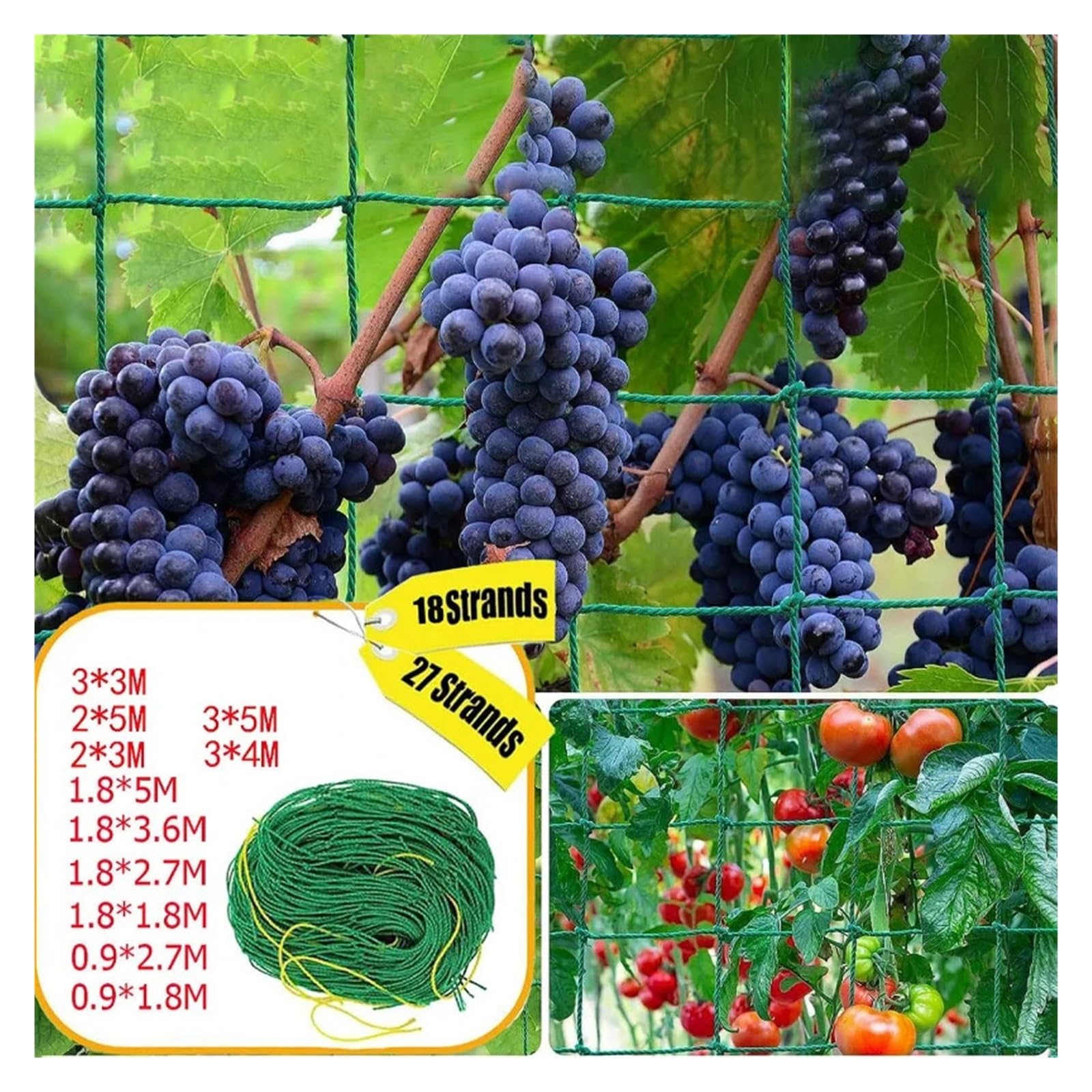 Garden Cucumber Net for Plants Climbing White Nylon Heavy Duty Polyester Vine Mesh for Tomato Grapes(Grenn-1.8x3.6m,18Standard)