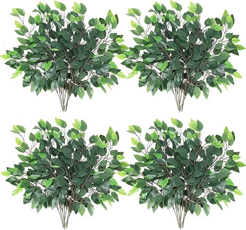 GTIDEA 24 ramas de hojas de ficus artificiales, ramas de árbol de ficus, vegetación artificial, arreglo floral de seda para árbol Benjamina, ramo de