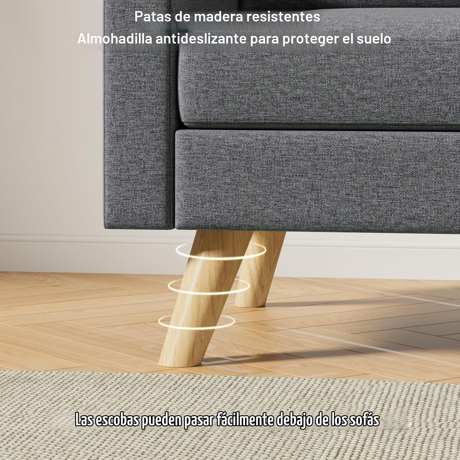 Sofá de 2 Plazas Tapizado, Sofá Compacto Moderno, Patas Madera,Gris oscuro | Cojines Gruesos y Brazos Ergonómicos, patas Madera Antideslizantes, Tela Resistente; para Salón, Apartamento y Dormitorio