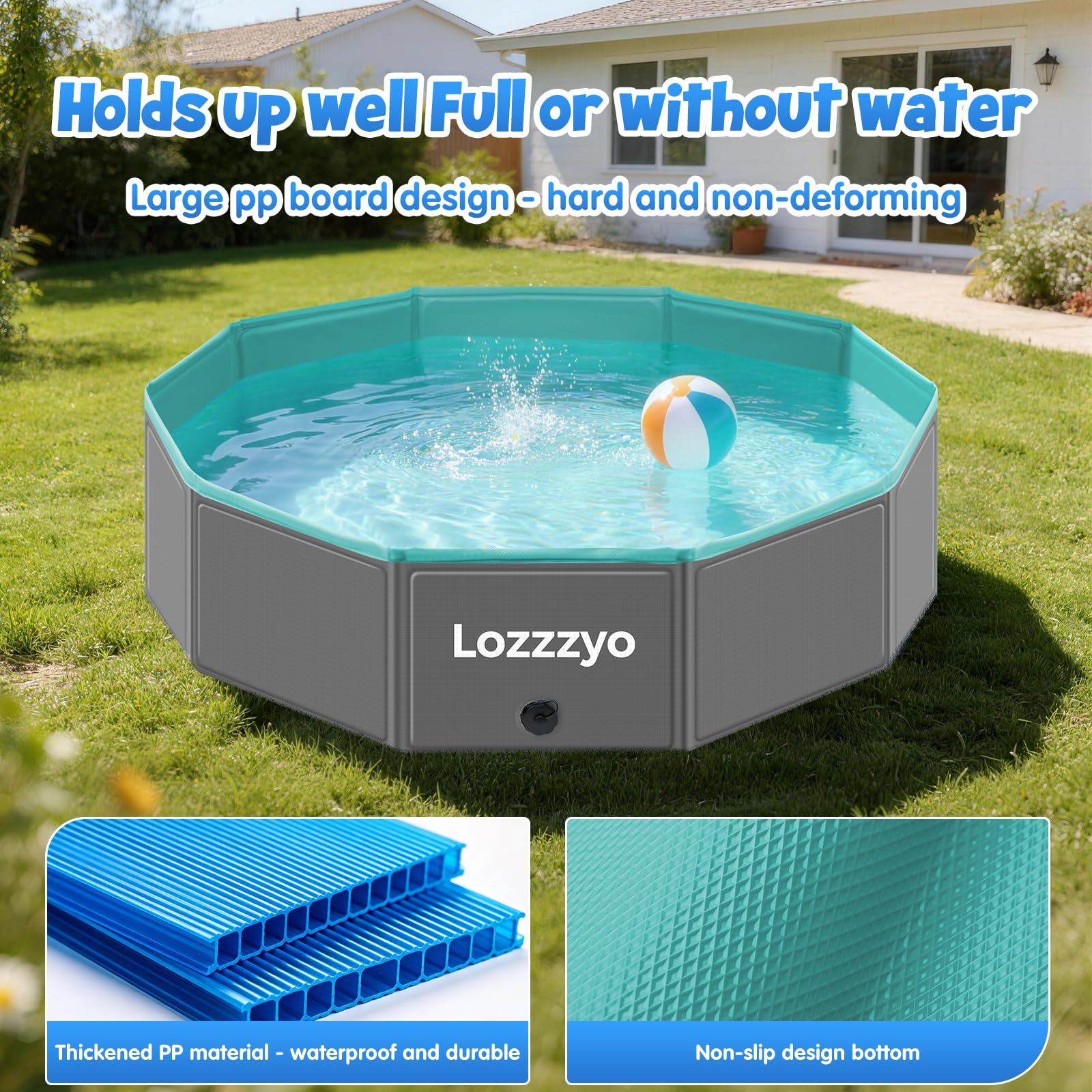 Piscina Plegable para Perros y Niños, Piscina Portátil de PVC Grueso Antideslizante con Válvula de Drenaje, Piscina Perros Grandes y Niños para Jardín, Terraza, Playa y Camping (120 * 30CM)