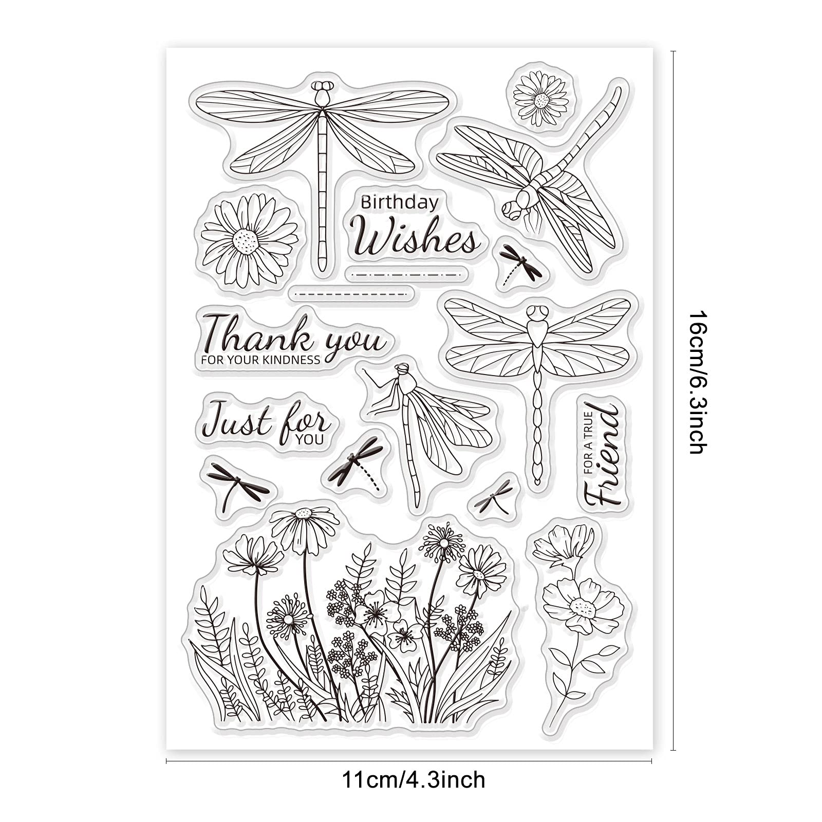 GLOBLELAND Libelle Blumen Silikon-Stempel für Scrapbooking Transparente Siegel Silikonsiegel für Kartenherstellung Dekoration und DIY Sammelalbum