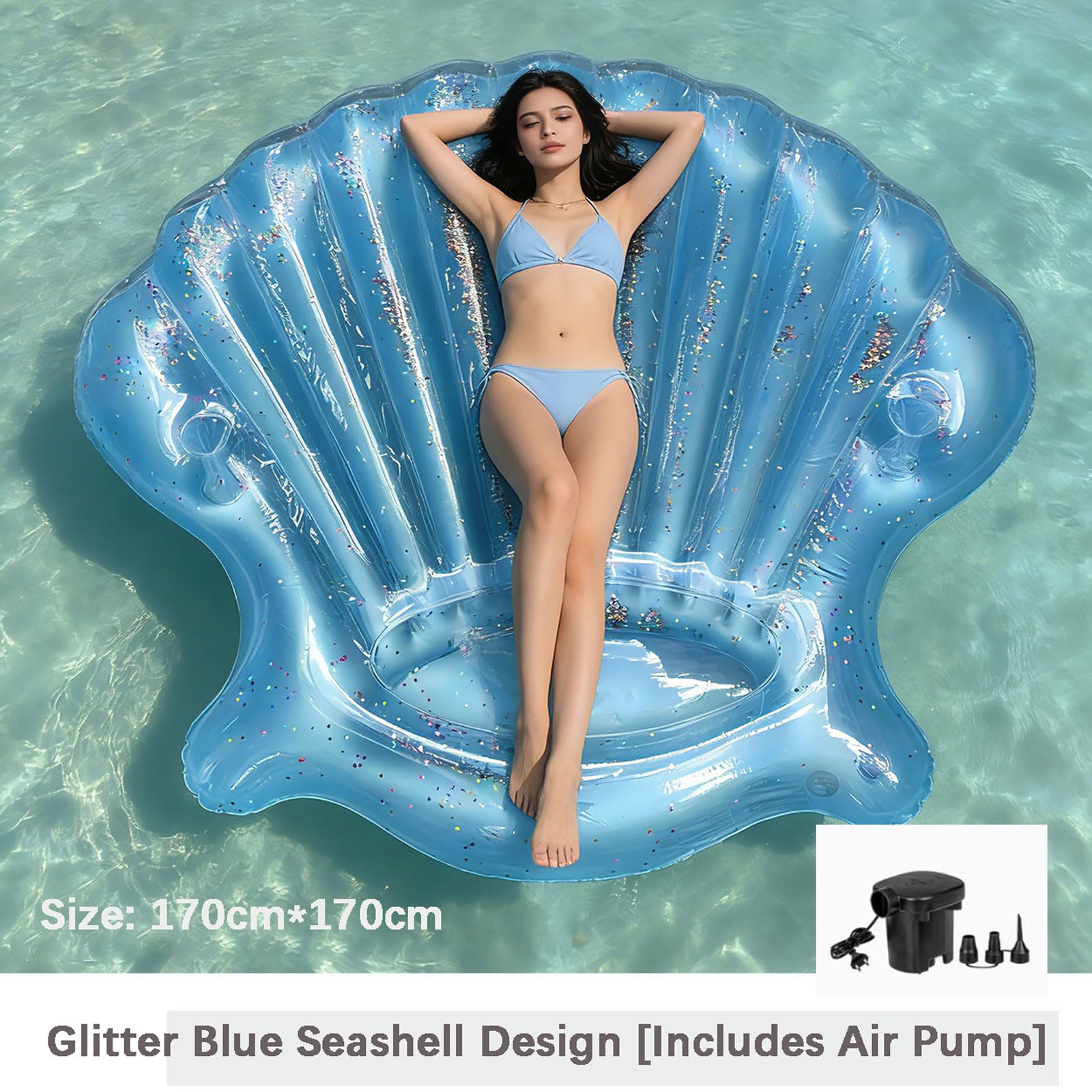 Aufblasbares Pool Luftmatratze 170 * 170cm,Blau Muscheln Form Pool Aufblasbares Wasserspielzeug,Tragbar Große Aufblasbare Pool,Badematratze Wasserhängematte für Partys,Sommer,Wasser,Strand