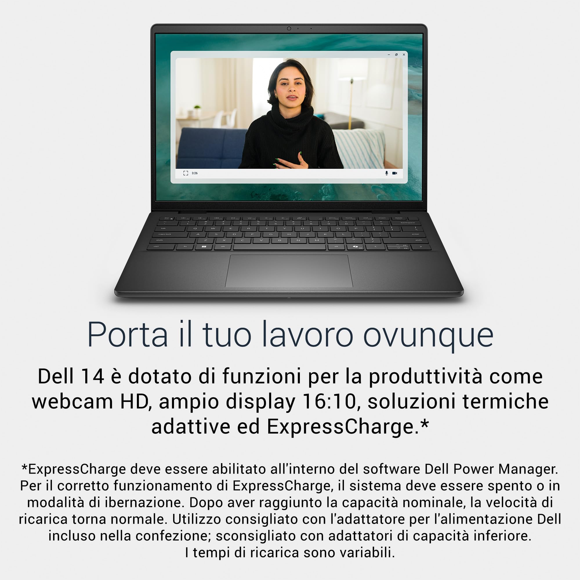 Dell 14 Laptop DC14255 14" 2K (1920x1200) Display, AMD Ryzen 5 220, AMD Radeon Grafica, 16GB DDR5 RAM, 512GB SSD, Windows 11 Home, Tastiera QWERTY IT Retroilluminata, Carbon Black