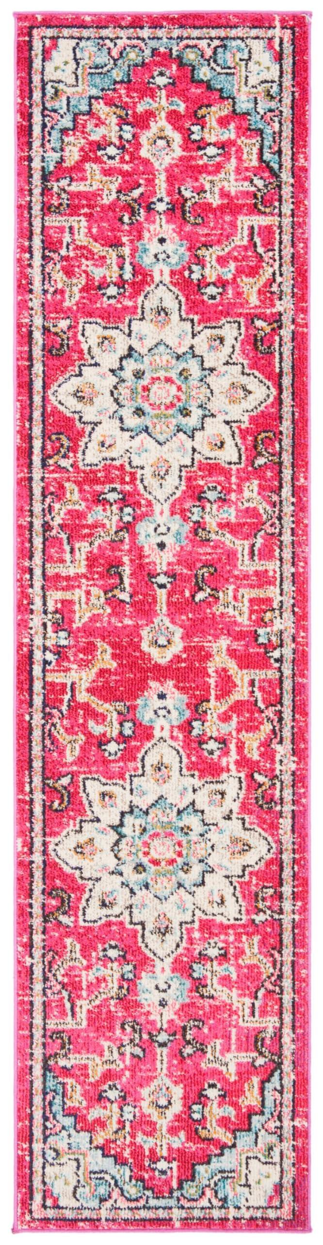 Safavieh Distressed Rug for Living Room Dining Room, Bedroom - Madison Collection, Short Pile, in Fuchsia and Blue, 67 X 122 cm