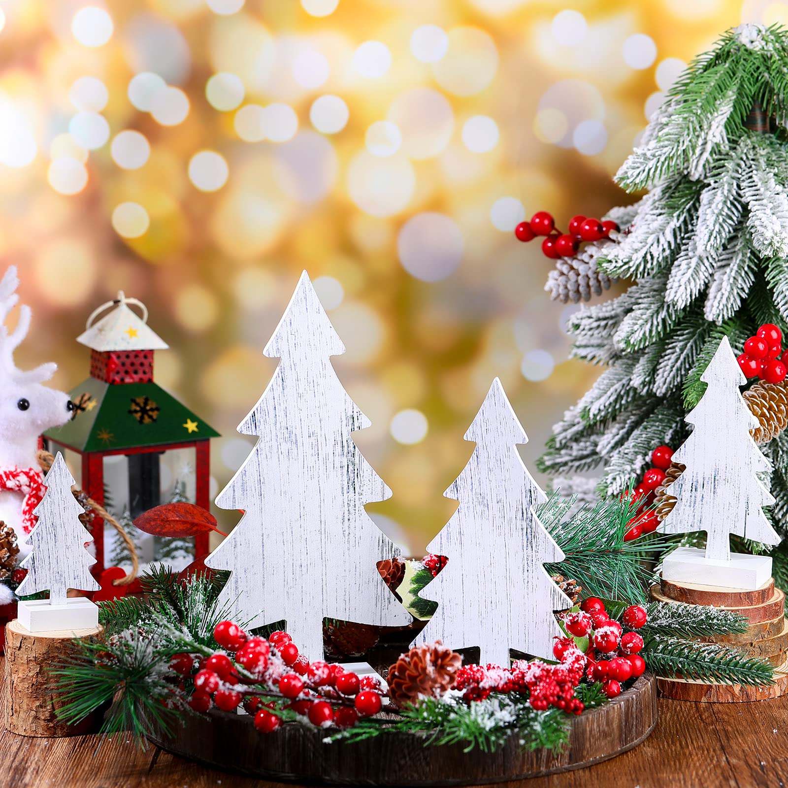 WHAT WE WANT _ 木製Xmas tree 4 Pieces Wooden Christmas Tree Tabletop Decor Rustic Wood