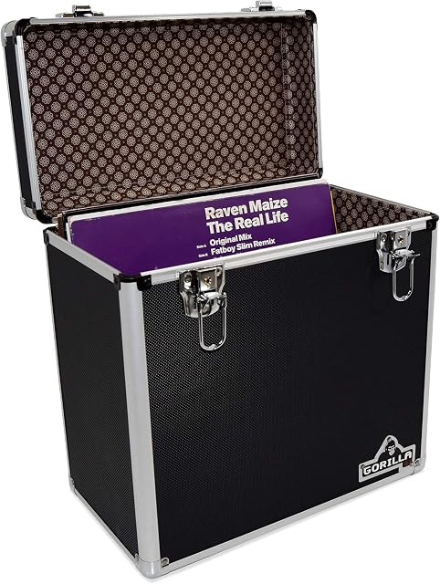Gorilla LP50 12" Vinyl Record Storage Box Case (Black) with Free Cleaning Cloth