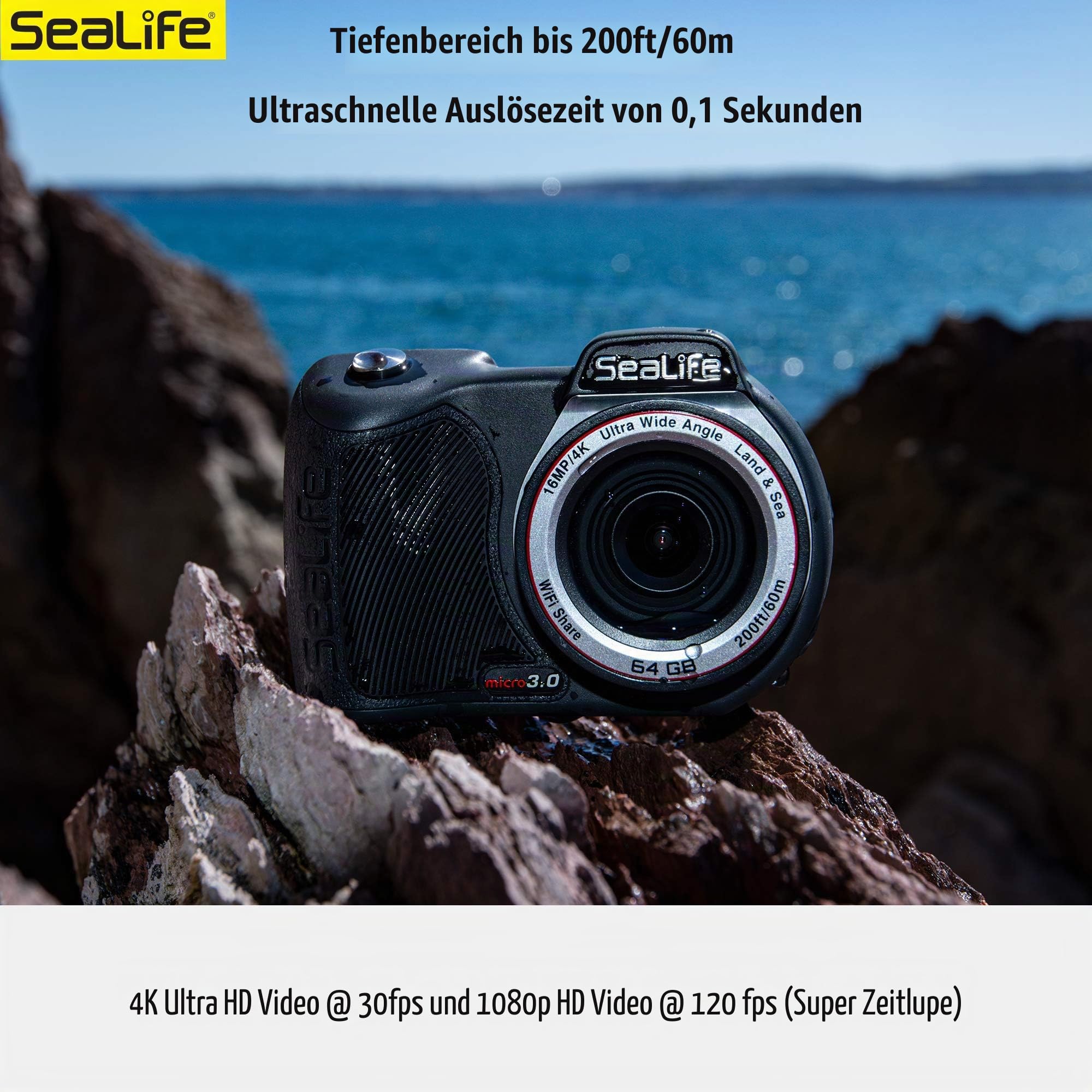 Sealife Micro 3.0 64GB (SL550) Unterwasser Kamera mit 4K Ultra HD Video und Wasserdicht bis 60m