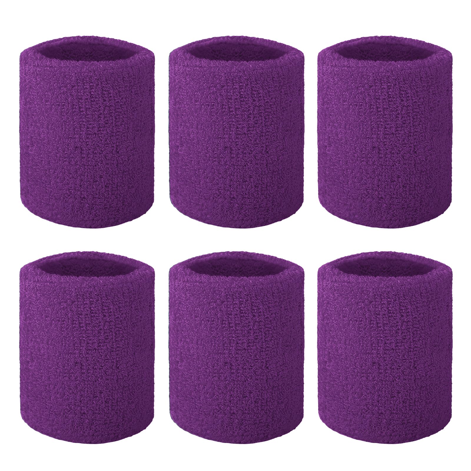 TOPTIE 6 Pcs Purple Wrist Sweatbands Sports Wristband for Tennis Football Terry Cotton Absorbent Arm Sweatband for Tennis Basketball 3-1/8 Inch