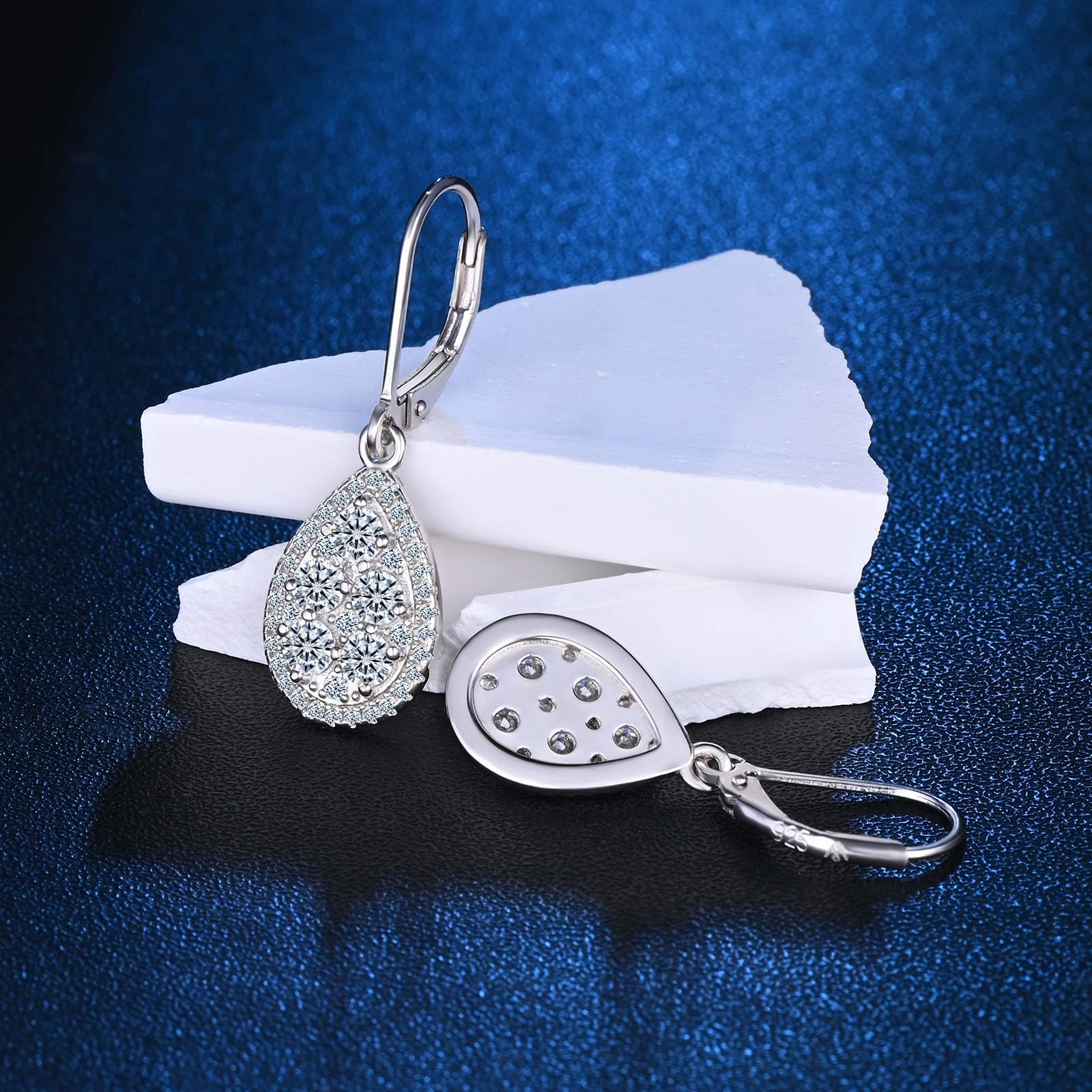 Damen Moissanite Tropfen Ohrringe Silber 925, Tränen Ohrringe mit 10 Stück Mossianit-Steine CTW 1 Karat D-Farbe VVS1 Hypoallergen Ohr Schmuck für Mutter Frau Freundin