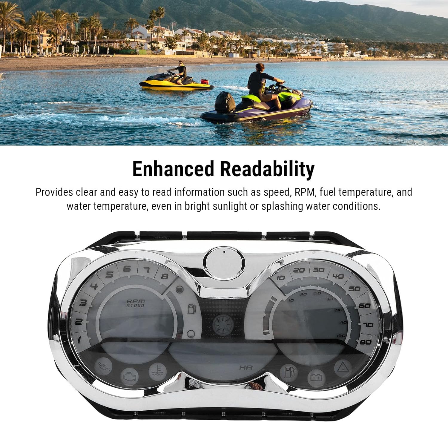 Haofy LCD Digital Jet Ski Speedometer with Digital Gauge Cluster with Chrome Bezel Fits 4-TEC LTD 2006 NO Programming Required