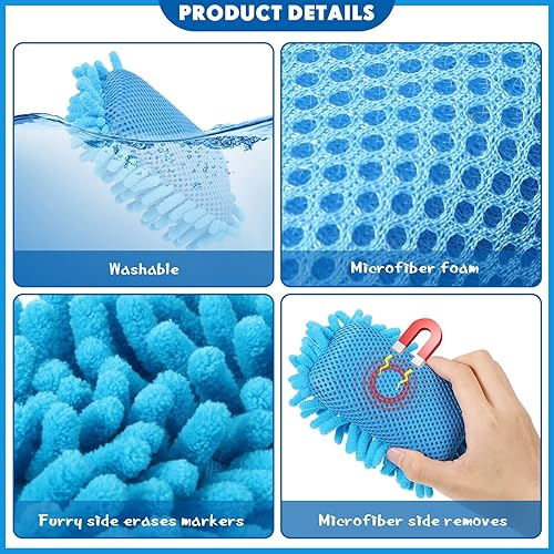 Miniatura 3 de Sherr 30 borradores magnéticos de borrado en seco de microfibra, borrador de pizarra blanca, lavable, pizarra de borrado en seco, borrador a granel