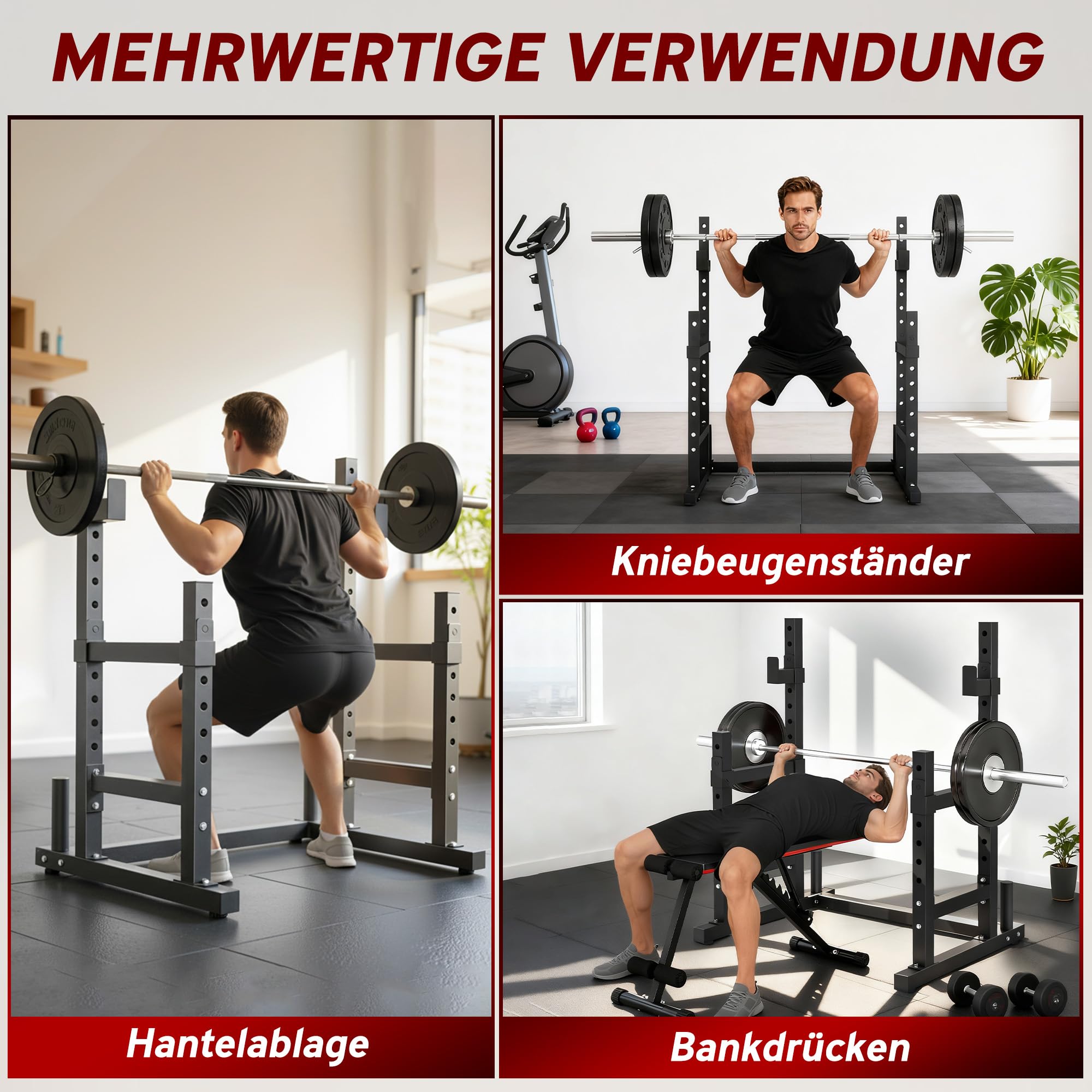 SPORTNOW Hantelständer 2 Ebenen Hantelscheibenständer aus Stahl Langhantelablage bis 300 kg belastbar Hantelablage Squat Rack Langhantelständer für Krafttraining