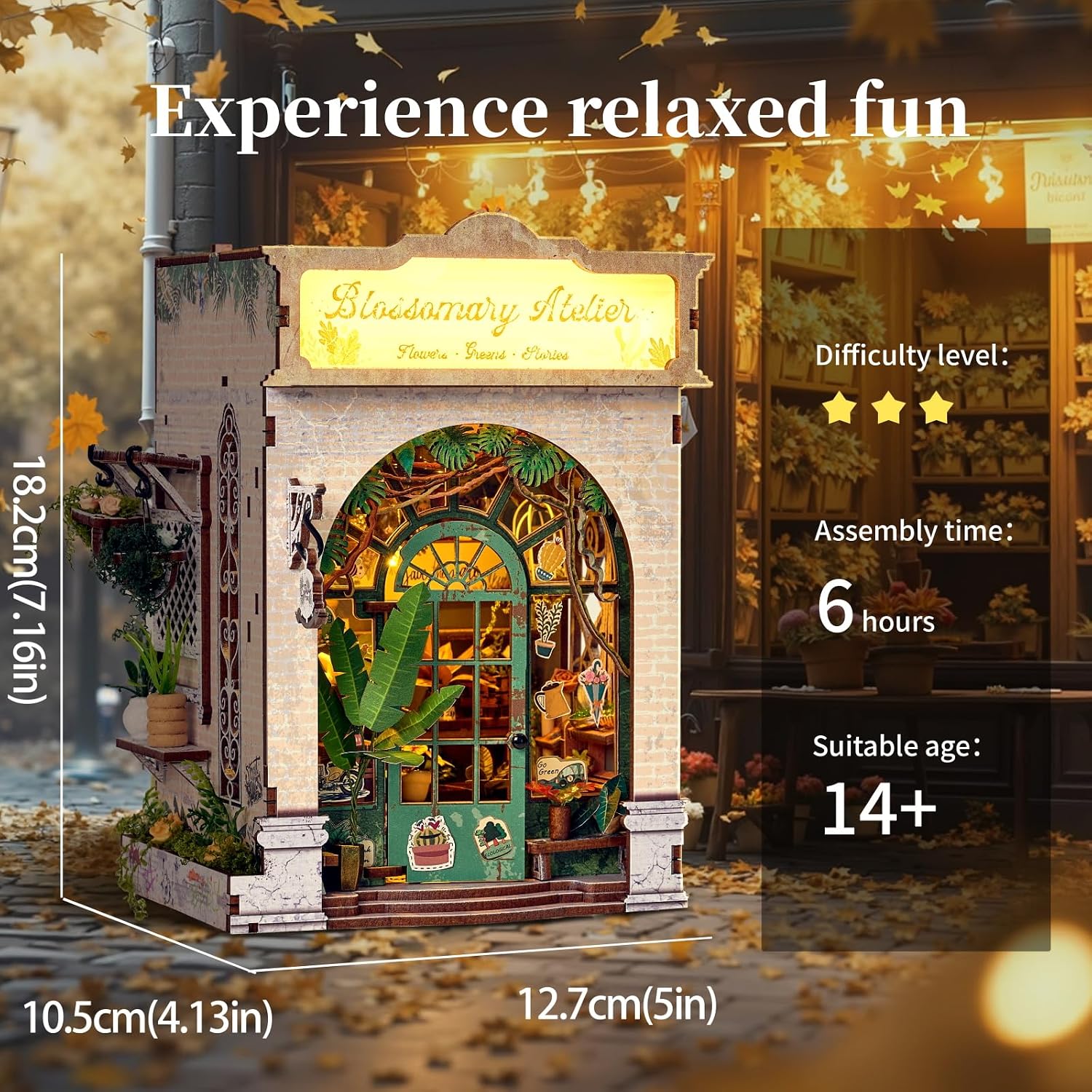 Roroom DIY Book Nook Kit, Dollhouse Bookshelf Insert Decor Alley, Wood Bookend Model Building with LED Light, Handmade Craft for Birthday Christmas and Valentine's Day - Blossomary Atelier - ZWSL38