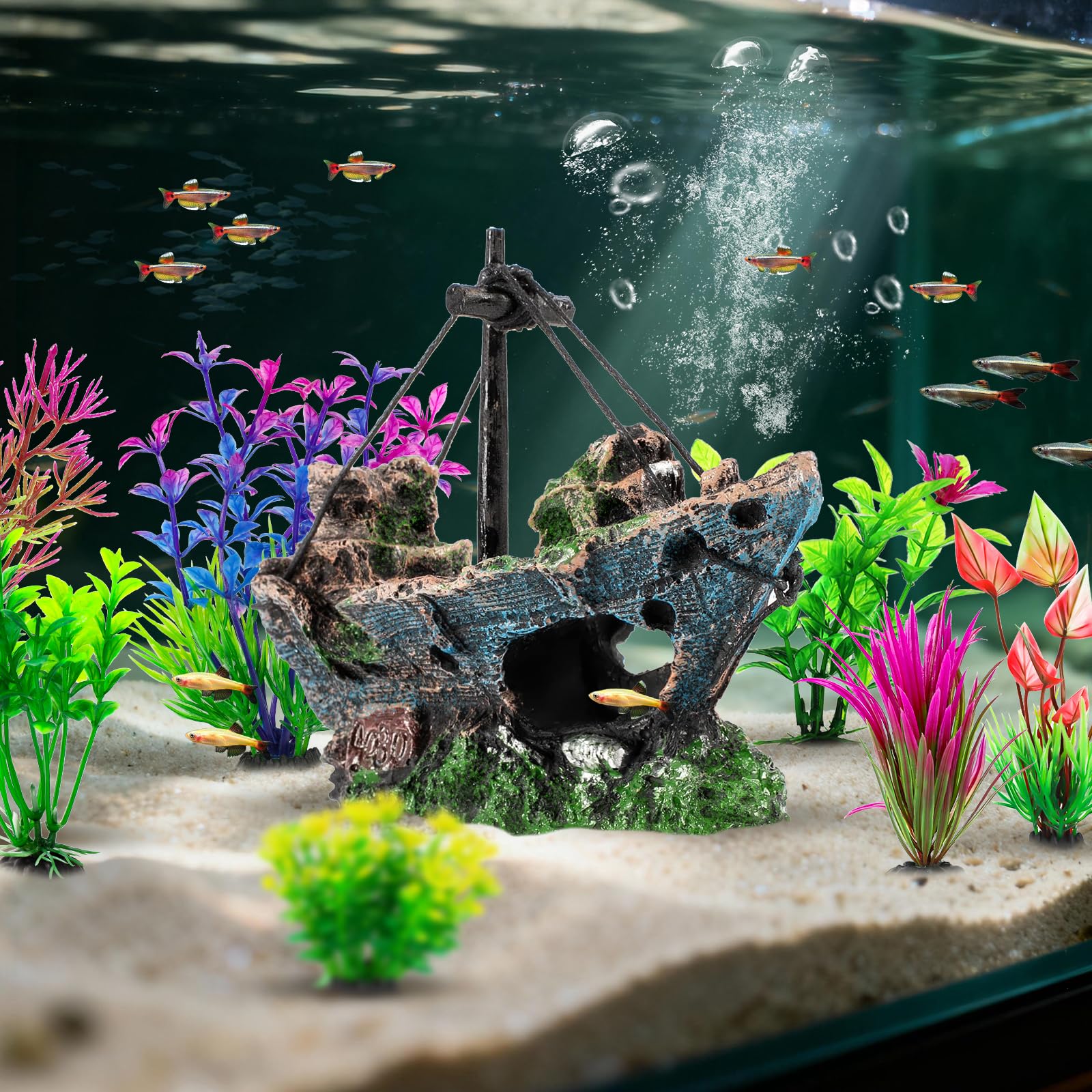 Fish Tank Shipwreck & Plants - Aquarium Decoration Set -3 Fish Tank Shipwreck & Plants - Aquarium Decoration Set -3
