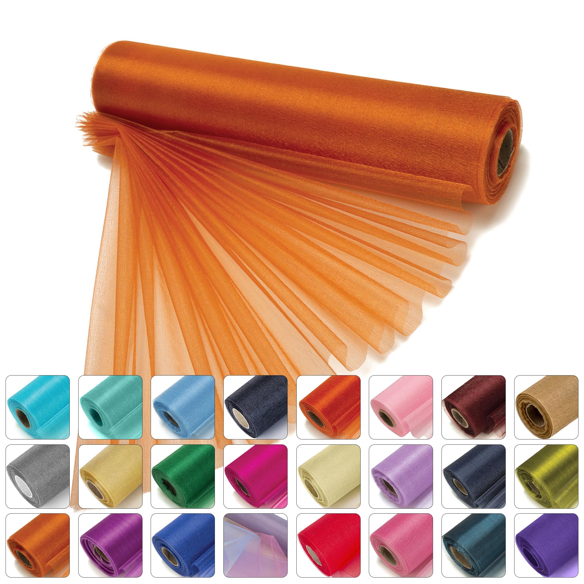 Weddecor 25m x 29cm Snow Sheer Orange Organza Roll Sash Glitter Fabric for Table Runner Sashes Wedding & Christmas Decoration, Chair Cover Bows, Party Favours, Ribbon Crafting Supplies, 1pc — image 1