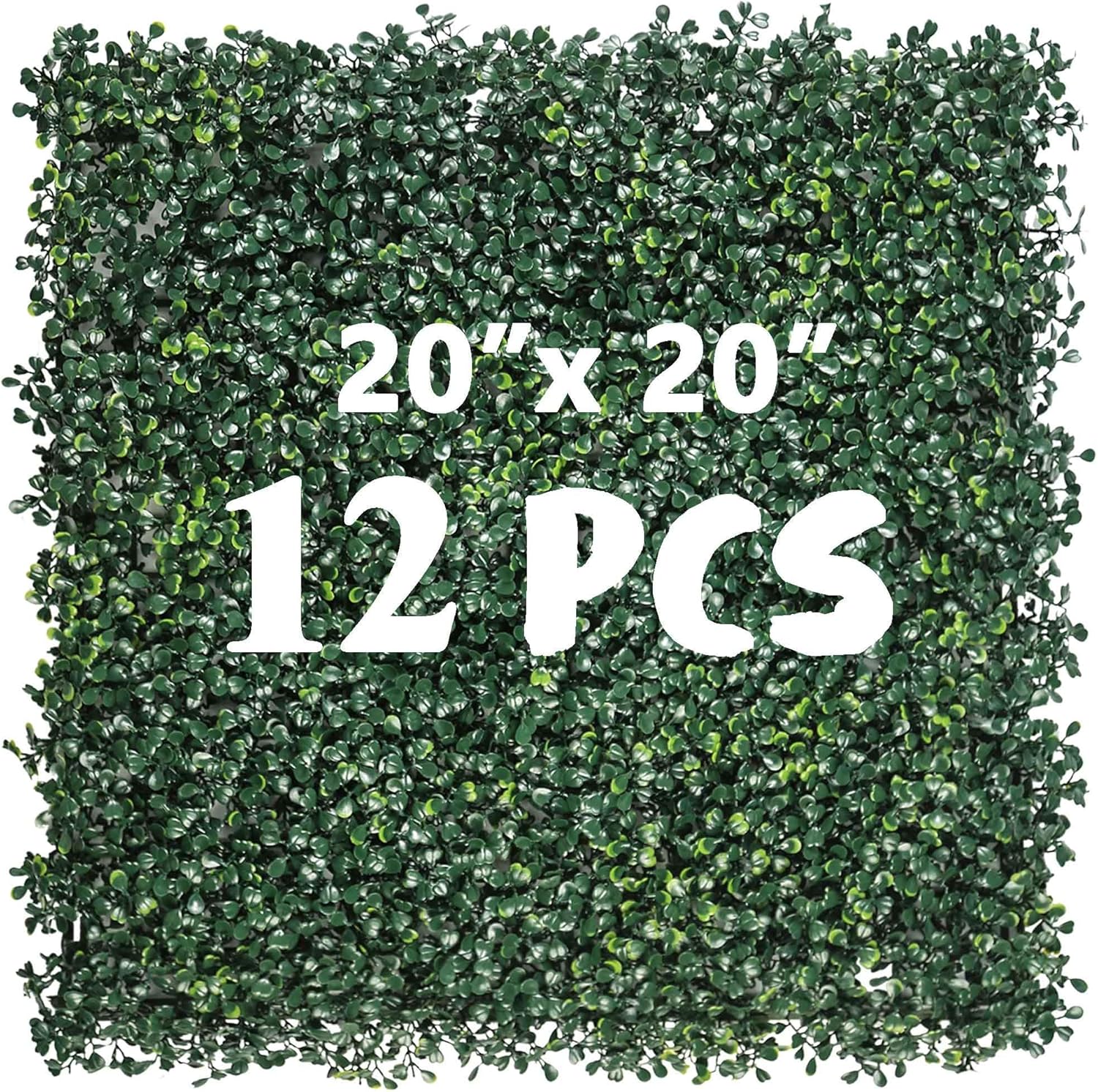 12PCS 20"x 20" Artificial Boxwood Wall Panels, UV-Anti Grass Wall Hedge Plant Panels for Indoor Outdoor Green Wall Decor Ivy Fence Covering Privacy 20"x20" 12P Green
