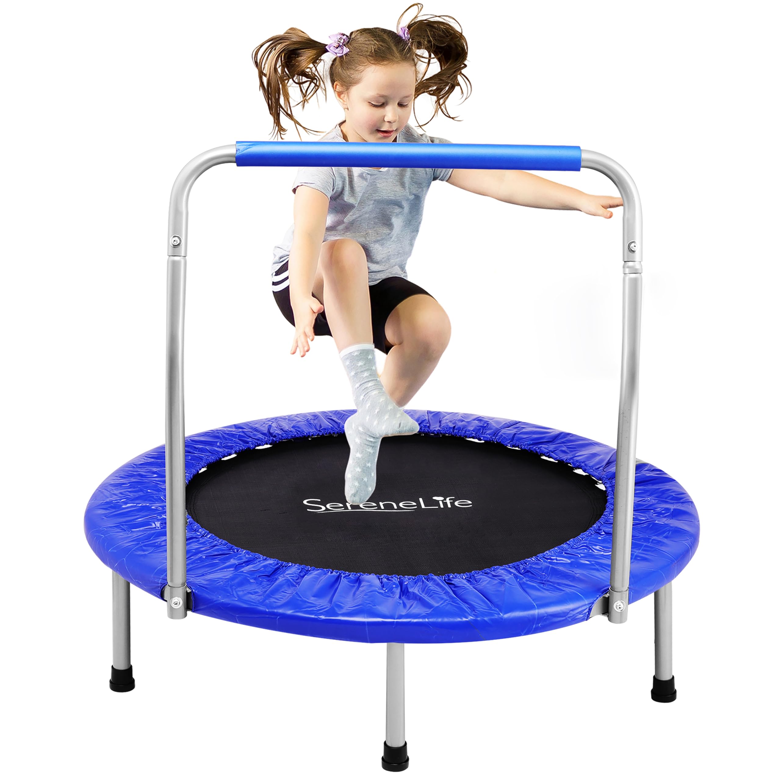 SereneLife Trampolino Elastico per Bambini Pieghevole 91/102 cm, Trampolino per Palestra in Casa con Maniglia in Schiuma, Giochi Bambini fino a 100 kg