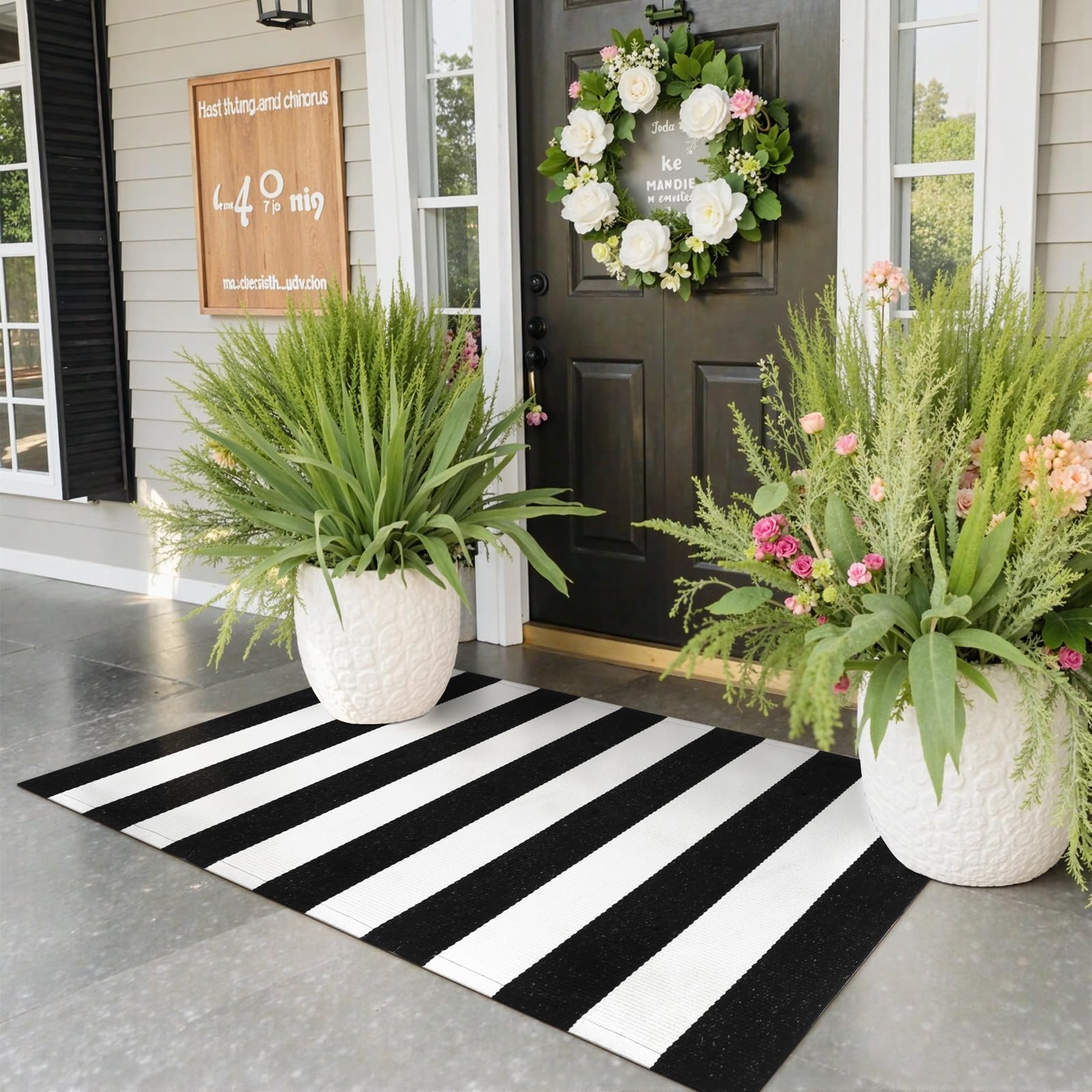 klows porch rugs and matts KIMODE Black White Outdoor Rug Fall Front Door Mat Rug Doormat CJC-1295 + Ipamorelin Peptide BPC RAPID PRO This decorative Size:60 gelcaps